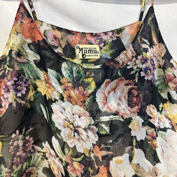Show Me Your MuMu Floral Estella Tank Top Womens Sz. S‎ Scoop Neck Sheer Multi - Picture 3 of 7